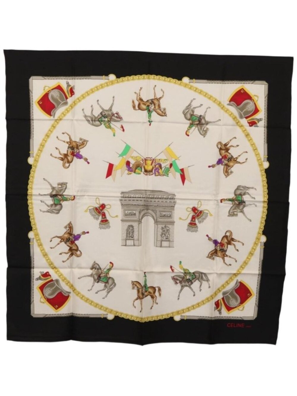 CELINE Scarf Silk Black White